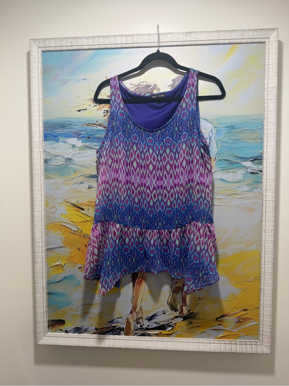 Express Purple & Blue Ikat Sleeveless Peplum Tank